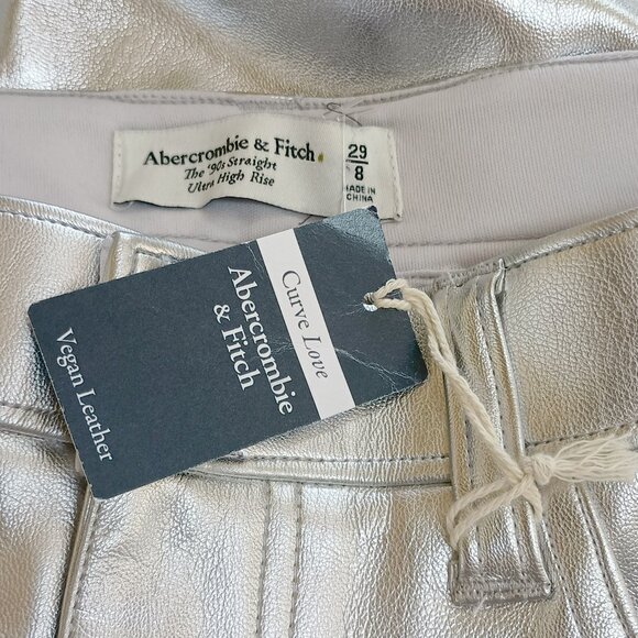 NEW! ABERCROMBIE VEGAN LEATHER HIGH RISE STRAIGHT LEG PANTS - Picture 5 of 6